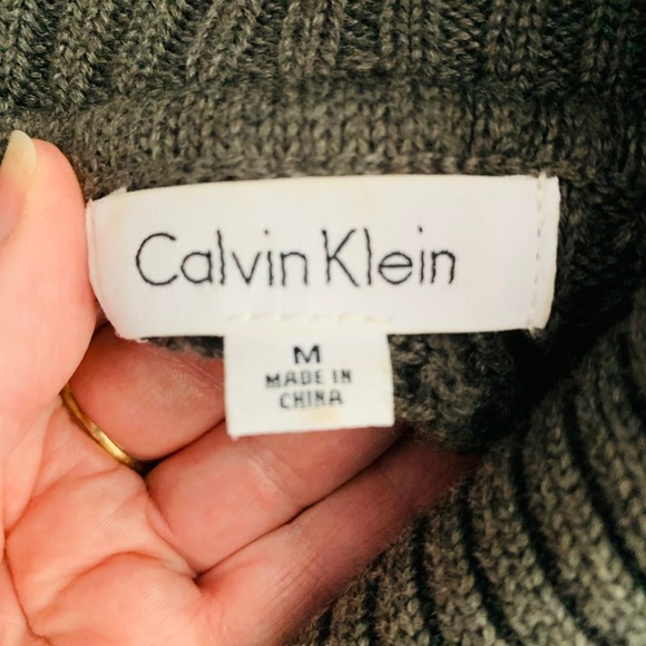 Calvin Klein Olive Green Funnel‎ Neck Sweater – Size M – Waffle Knit Pullover - Picture 4 of 9